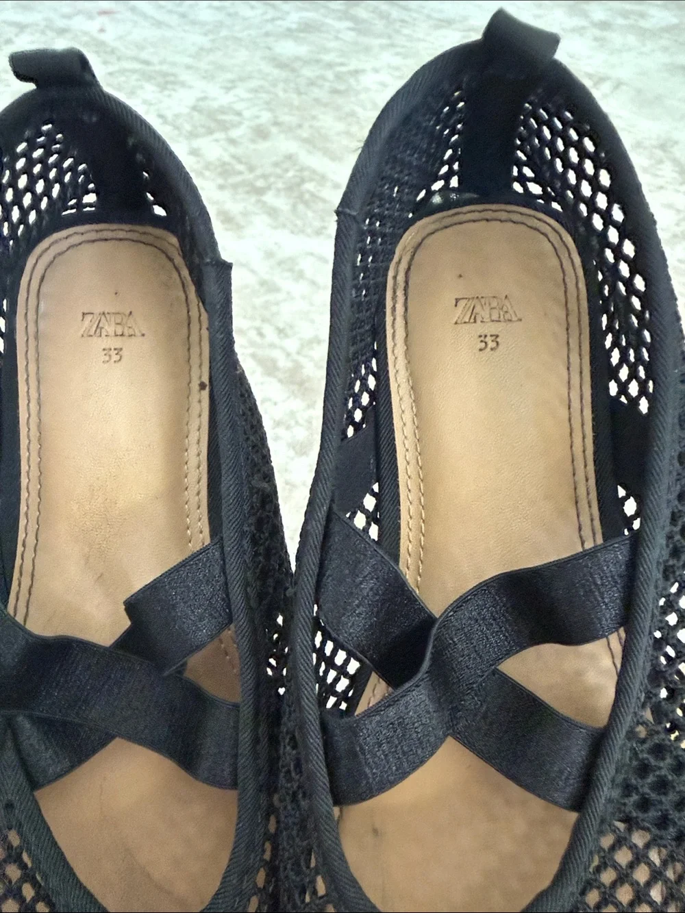 Zara Black Mesh Cross-Strap Girls Ballet Flats